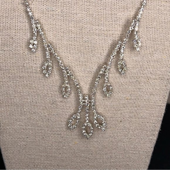 RHINESTONE SILVER NECKLACE WEDDING EVENT GIFT FORMAL PAGEANT - Picture 4 of 7